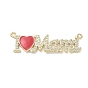 Valentine's Day Brass Micro Pave Clear Cubic Zirconia and Enamel Pendants, Red Heart with Letter Charms