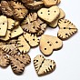 Heart Coconut 4 Holes Sewing Buttons, 20x20~21x3~5mm, Hole: 1mm