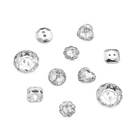 Botones de rhinestone de acrílico, 2 agujero, facetados, formas mixtas