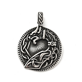 304 Stainless Steel Norse Viking Amulet Pendants, Flat Round with Dragon