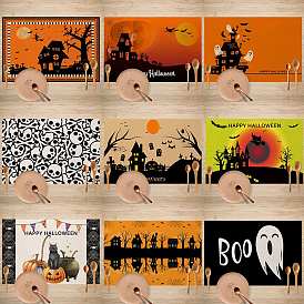 Halloween Pattern Linen Placemats, Oilproof Anti-fouling Hot Pads, for Cooking Baking, Rectangle