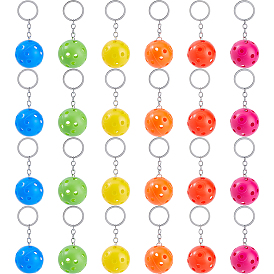 24Pcs 6 Colors Ball Stainless Steel PE Plastic Pendant Keychains, for Keychains, Purse, Backpack Ornament, Stainless Steel Color