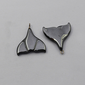 Non-magnetic Hematite Pendants, Grade A, with Iron Findings, Whale Tail Shape, 31x28x4mm, Hole: 2mm