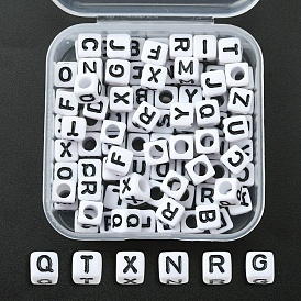 Perles de lettre de trou horizontal acrylique, cube avec des lettres mélangées aléatoires