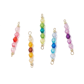 5 шт 5 цвета акриловые биконические бусины соединительные подвески, с 304 петлями из нержавеющей стали и синтетическими немагнитными гематитовыми бусинами, золотые