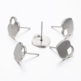 304 Stainless Steel Ear Studs, Hypoallergenic Earrings, Stud Earrings, Heart Lock