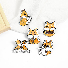 Creative Fox Brooch Set - Sassy Fox Reading & Coffee Drinking Enamel Pins
