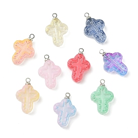 Подвески из стекла, окрашенные аэрозольной краской, крест очарование, с платиновыми латунными чашеобразными дужками