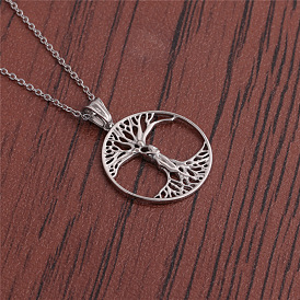 Minimalist Titanium Steel Life Tree Pendant Necklace for Women and Men
