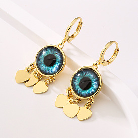 Unique Devil's Eye Heart Pendant Earrings for Women - Copper Plated with Real Gold