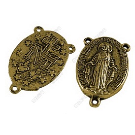 40 pcs saint ovale sculpté vierge marie style tibétain alliage lustre composants liens, 3 connecteurs de boucle, pièces de chapelet, sans plomb et sans cadmium