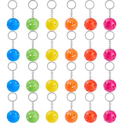 24Pcs 6 Colors Ball Stainless Steel PE Plastic Pendant Keychains, for Keychains, Purse, Backpack Ornament, Stainless Steel Color