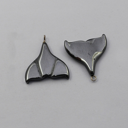 Non-magnetic Hematite Pendants, Grade A, with Iron Findings, Whale Tail Shape, 31x28x4mm, Hole: 2mm