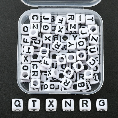 Acrylic Horizontal Hole Letter Beads, Cube with Random Mixed Letters