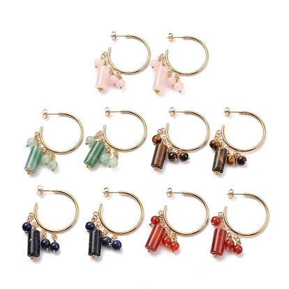 304 de acero inoxidable cuelgan aretes, pendientes de medio aro, con las tuercas de oreja, cuentas de piedras preciosas y cuentas espaciadoras de aleación de flores