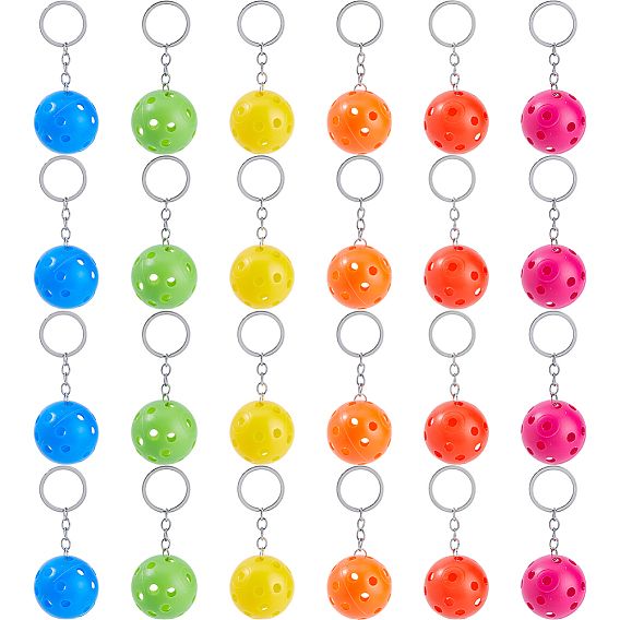 24 pièces 6 porte-clés pendentif boule en acier inoxydable et plastique PE de différentes couleurs, pour porte-clés, sac à main, ornement de sac à dos, couleur inox