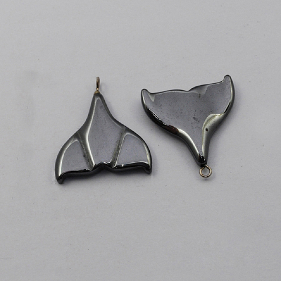 Non-magnetic Hematite Pendants, Grade A, with Iron Findings, Whale Tail Shape, 31x28x4mm, Hole: 2mm
