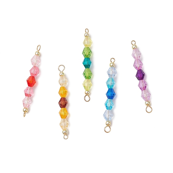 5 шт 5 цвета акриловые биконические бусины соединительные подвески, с 304 петлями из нержавеющей стали и синтетическими немагнитными гематитовыми бусинами, золотые