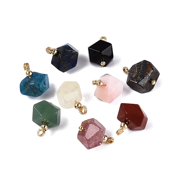 Natural Gemstone Pendants, Faceted Nuggets Charms, with Golden Tone Brass Findings