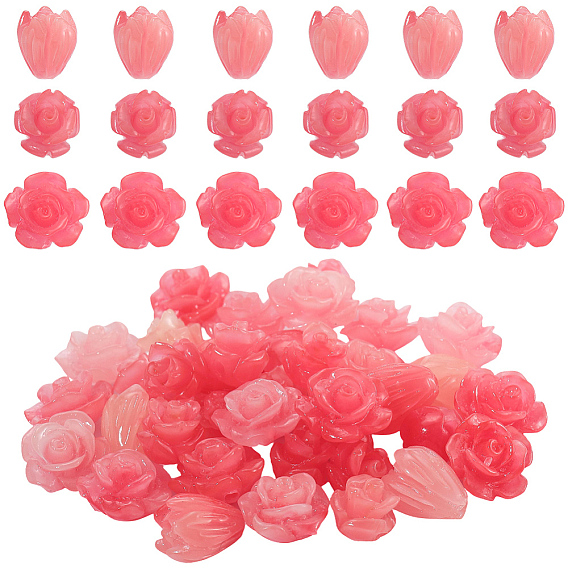 60 шт. 3 стили синтетические коралловые резные бусины, окрашенные, цветок