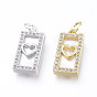 Латунные микро проложить кубического циркония подвески, с прыжковыми кольцами и натуральной оболочкой, долговечный, без кадмия и без свинца и без никеля, Прямоугольник с сердцем, прозрачные