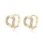 Brass Micro Pave Cubic Zirconia Hoop Earrings, Hollow Square