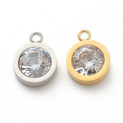 304 Stainless Steel Rhinestone Charms, Flat Round