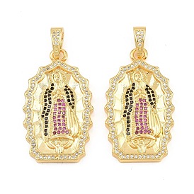 Brass Micro Pave Cubic Zirconia Pendants, Virgin Mary Charms, Long-Lasting Plated, Lead Free & Cadmium Free, Rack Plating, Real 18K Gold Plated