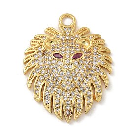 Rack Plating Brass Micro Pave Clear Cubic Zirconia Pendants, Long-Lasting Plated, Lead Free & Cadmium Free, Lion/Tortoise Charms