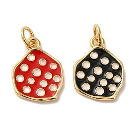 Brass Enamel Pendants, with Jump Ring, Real 18K Gold Plated, Cadmium Free & Lead Free, Irregular Flat Round Charm