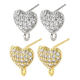 Латунные серьги-гвоздики из циркония, без кадмия и без свинца, долговечный, стойки покрытие, сердце прелести