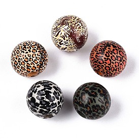 Набивные шима деревянные бусины, леопардовым принтом, бусины с большим отверстием, круглые
