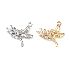 Латунные микропаве прозрачные подвески с фианитом, пшеница с бабочкой, без кадмия, без никеля и без свинца