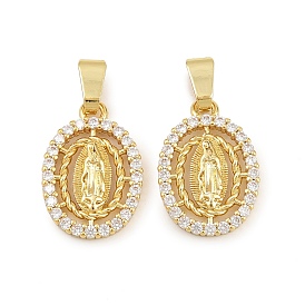Латунные микро проложить кубического циркония подвески, овальные с рисунками " virgin mary", долговечный, стойки покрытие