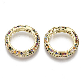 Brass Micro Pave Cubic Zirconia Spring Gate Rings, Nickel Free, Ring, Colorful