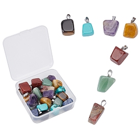 Sunnyclue 21 pcs 7 pendentifs de pierres précieuses de couleurs, avec cliquet en acier inoxydable, nuggets, couleur inox