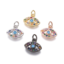 Brass Micro Pave Cubic Zirconia Charms, with Jump Rings, Eye, Colorful