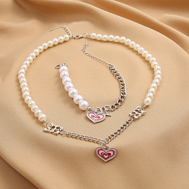 Cute Metal Bracelet Student Simple Versatile Heart Pearl Bracelet Female Summer.