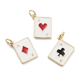 Playing Card Rack Plating Brass Enamel Pendants, with Jump Ring, Cadmium Free & Lead Free, Long-Lasting Plated, Ace of Hearts & Diamond & Club Charm