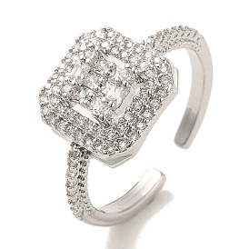 Brass Micro Pave Cubic Zirconia Rings for Women, Long-Lasting Plated, Square