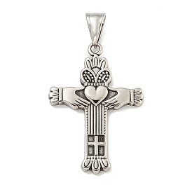 316 Surgical Stainless Steel Pendants, Cross with Heart Charm