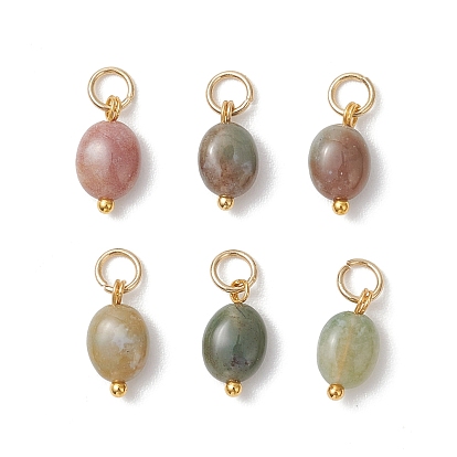 Овальные подвески из натурального индийского агата, с 304 фурнитурой из нержавеющей стали