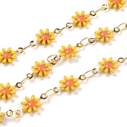 Cadenas de eslabones de esmalte de latón hechos a mano, sin plomo y cadmio, con carrete, soldada, larga duración plateado, real 18 k chapado en oro, margarita