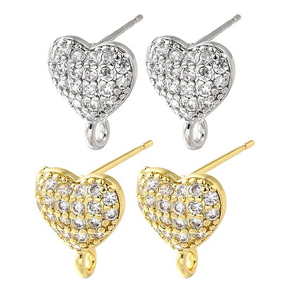 Латунные серьги-гвоздики из циркония, без кадмия и без свинца, долговечный, стойки покрытие, сердце прелести