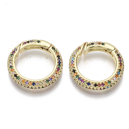 Brass Micro Pave Cubic Zirconia Spring Gate Rings, Nickel Free, Ring, Colorful