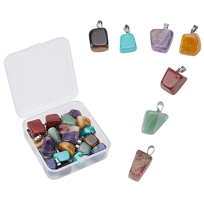21 Pcs 7 Colors  Gemstone Pendants, with Stainless Steel Snap On Bails, Nuggets, Stainless Steel Color