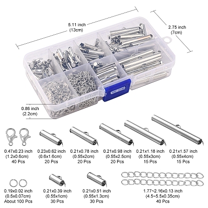 DIY Jewelry Making Finding Kit, Including Iron Slide On End Clasp Tubes, Zinc Alloy Lobster Claw Clasps, Iron End Chains & Jump Rings