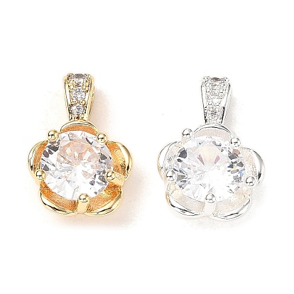 Латунные микропаве прозрачные кубические циркониевые подвески, без кадмия, без никеля и без свинца, цветок