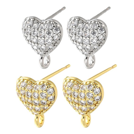 Латунные серьги-гвоздики из циркония, без кадмия и без свинца, долговечный, стойки покрытие, сердце прелести