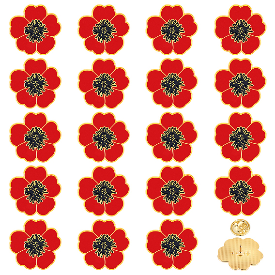 20шт. брошь из сплава с эмалью в виде мака, Застежки для значков на лацкан для рюкзака и одежды